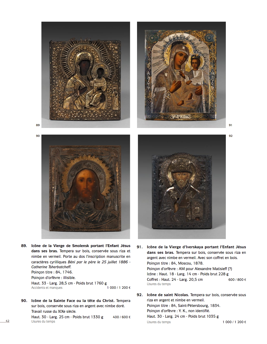 Page de catalogue no 42. Vente aux enchères FERRI. 5 icônes russes. 2018-11-30